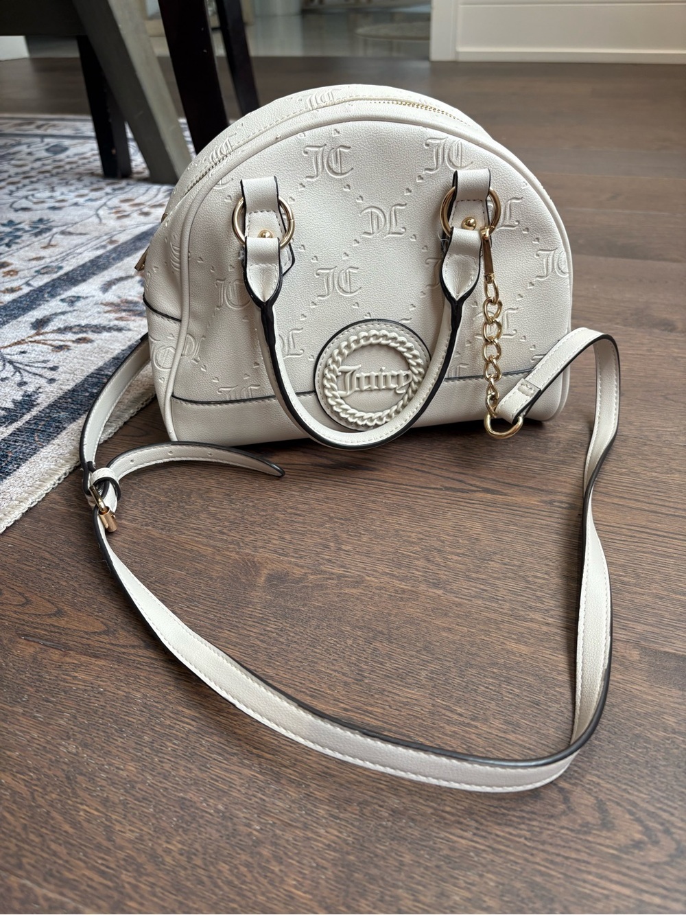 Juicy Couture Cream Monogram Dome Satchel with Gold Chain Accent - Picture 3 of 12